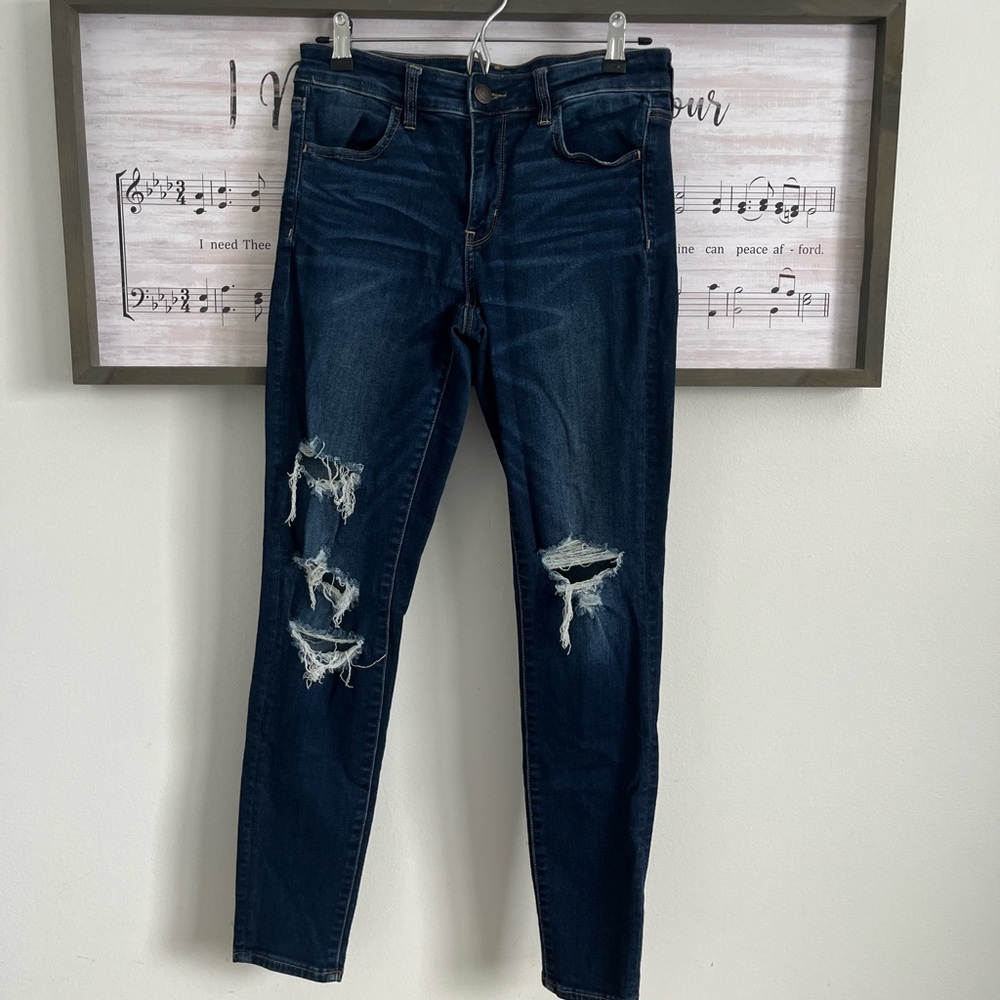 American Eagle Outfitters Dark Blue Distressed Skinny Jeans